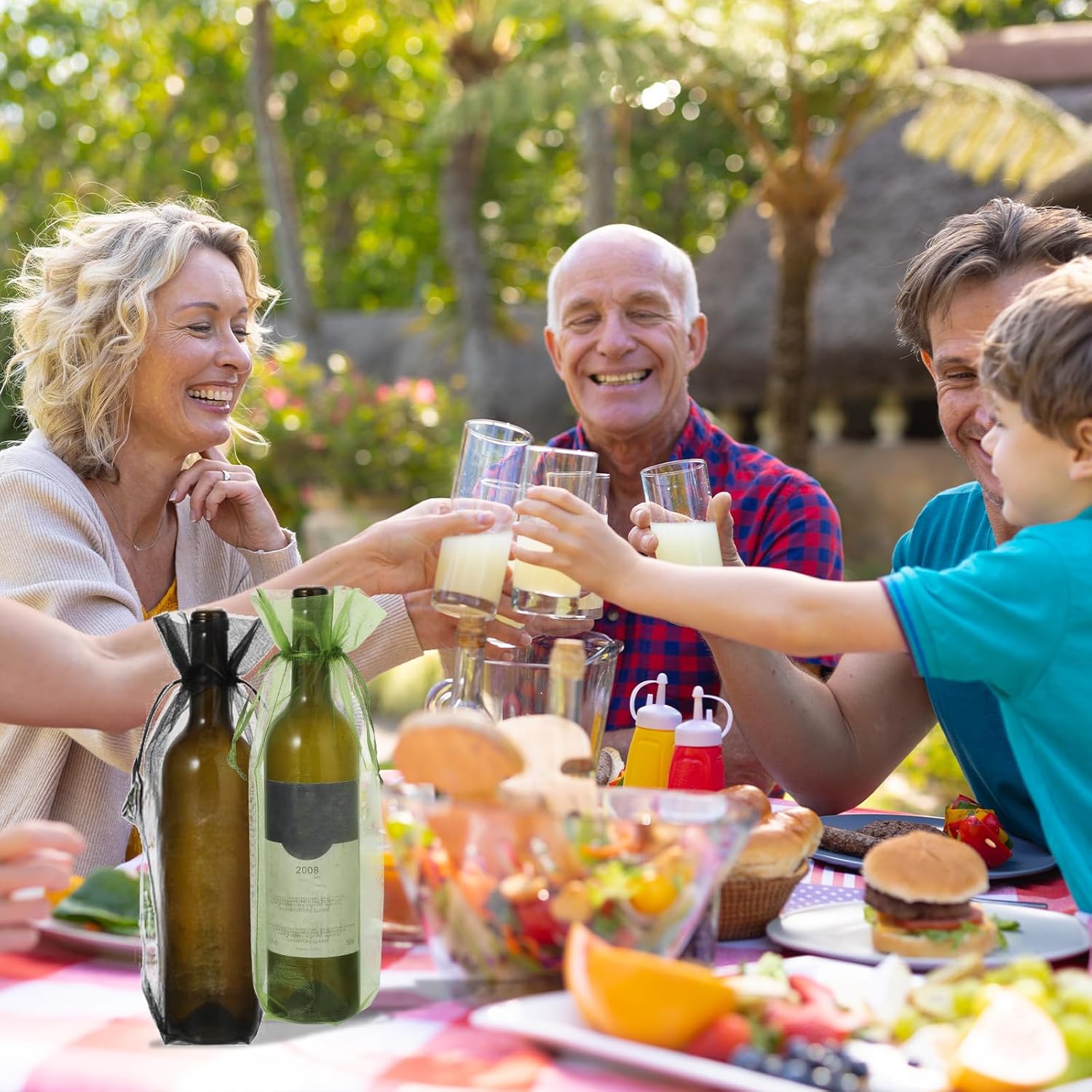 cobee 70 Pcs Organza Wine Bags, Sheer Mesh Wine Gift Pouches 14.6 x 5.5 inches Bottle Covers Drawstring Gift Wrap Bags Dresses for Wedding Tasting Party Favors Samples Display Decoration Christmas