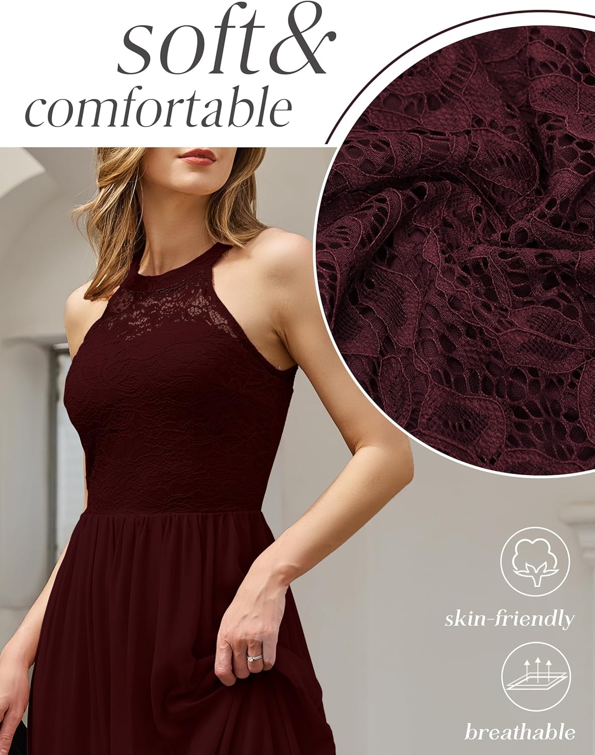 Wedtrend Womens Formal Dress, Halter Long Prom Dress Floral Lace Bridesmaid Dresses