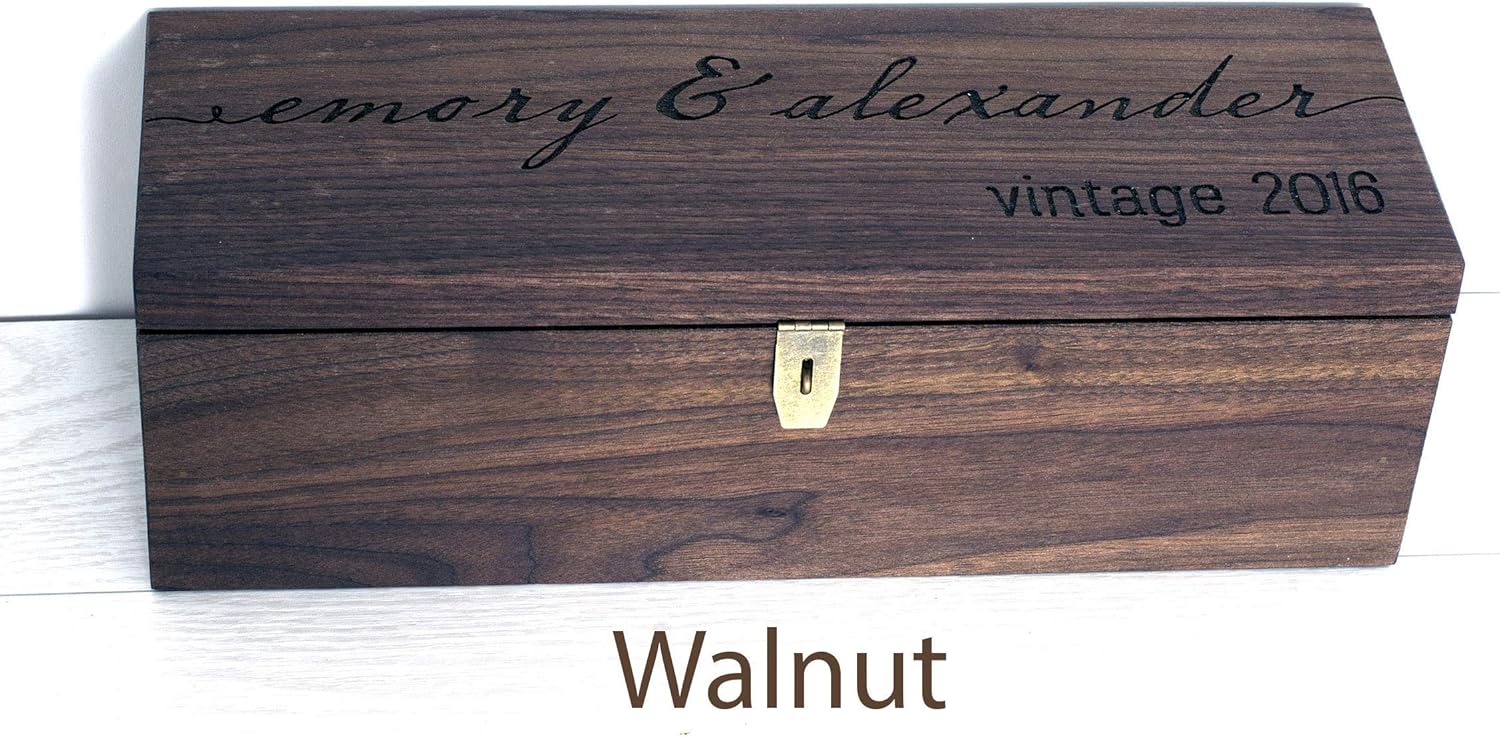 Personalized Engraved Wine Box – First Names and Vintage, Custom Text