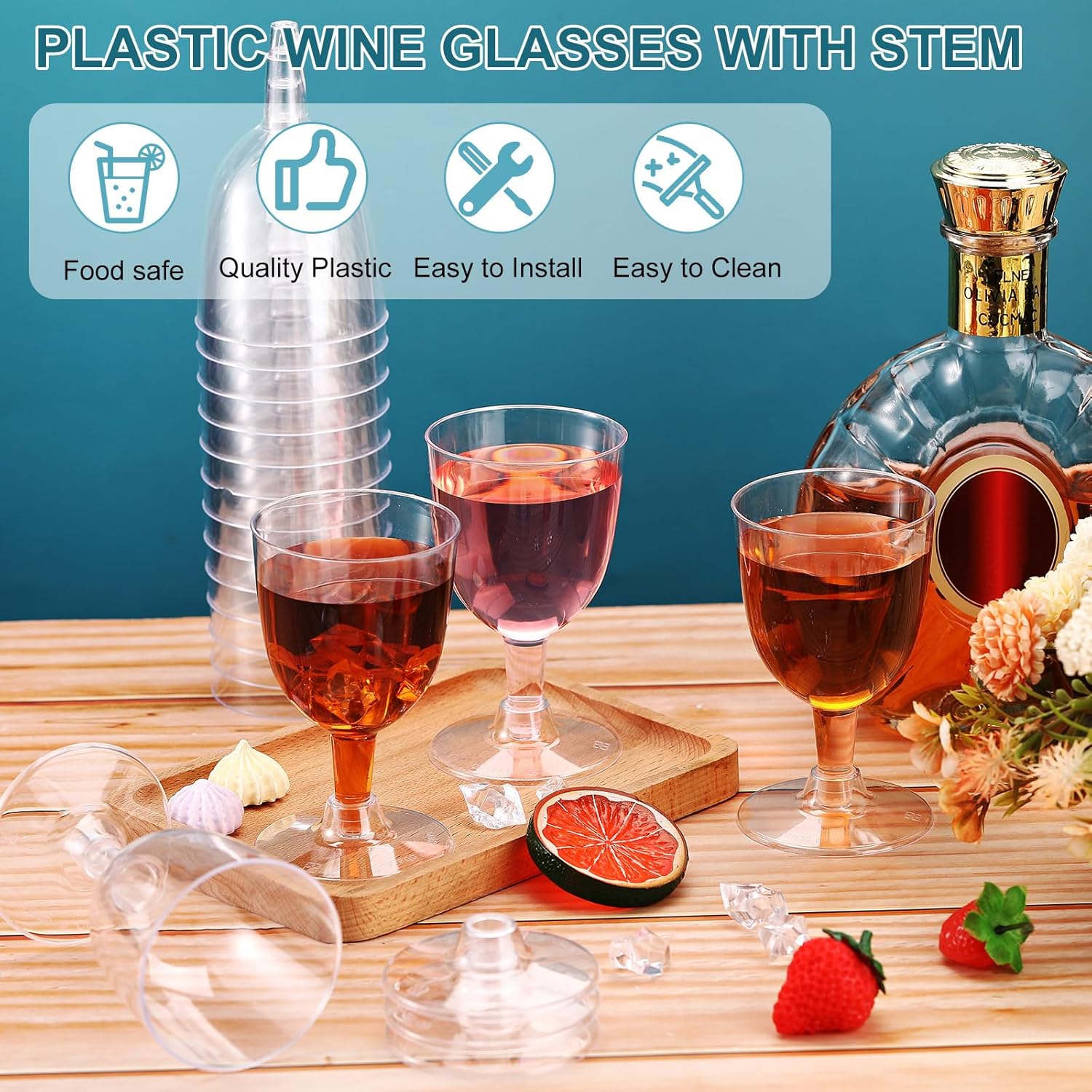 48 Pcs Disposable Plastic Wine Glasses 5 oz Party Wine Cups Hard Plastic Drinking Glasses with Stem Stackable Stemmed Goblets for Champagne Dessert Wedding Home Toasting(Clear)