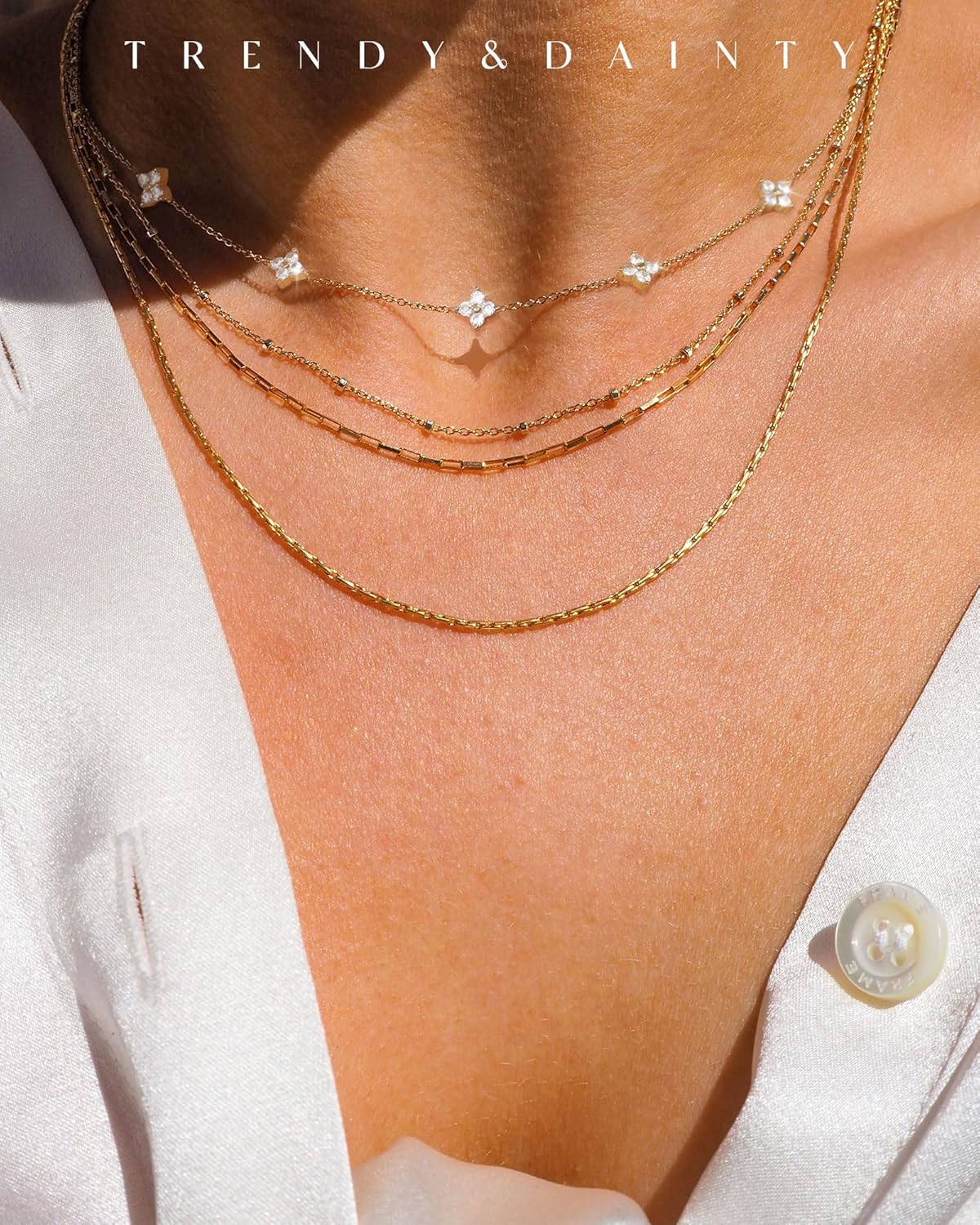 FUNEIA Dainty Silver Gold Necklaces for Women Trendy Non Tarnish 14K Gold Plated Cubic Zirconia Necklace Layered Cute Butterfly Heart Station Choker Necklace Stack for Wedding Prom Brides Jewelry