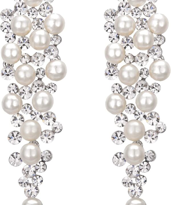 BriLove Women's Wedding Bridal Crystal Simulated Pearl Multi Beaded Cluster Chandelier Dangle Earrings