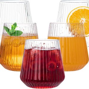 N9R 24 Count plastic wine glasses disposable 12oz - Elegant Origami Ripple Design, Shatterproof & Disposable for Whiskey, Cocktail, Champagne, Parties, Weddings, Events