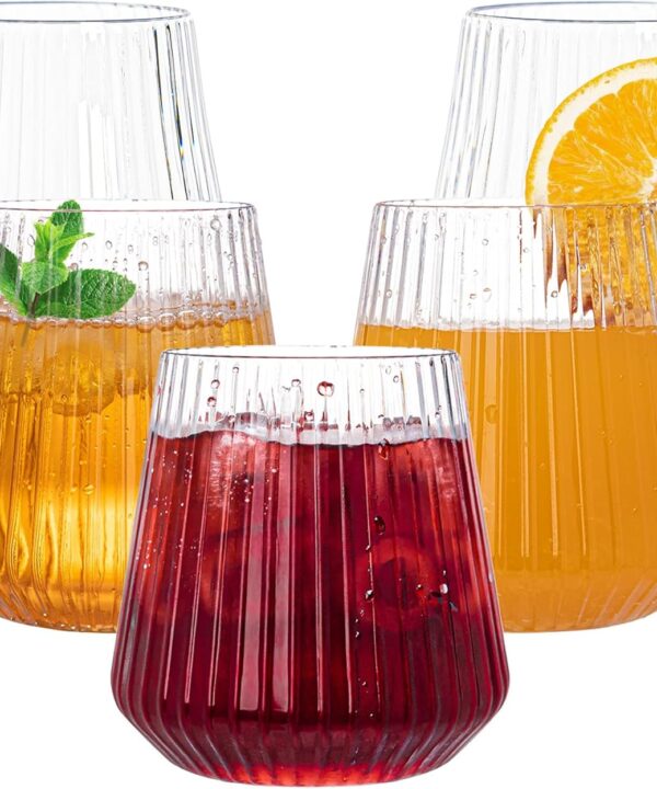 N9R 24 Count plastic wine glasses disposable 12oz - Elegant Origami Ripple Design, Shatterproof & Disposable for Whiskey, Cocktail, Champagne, Parties, Weddings, Events