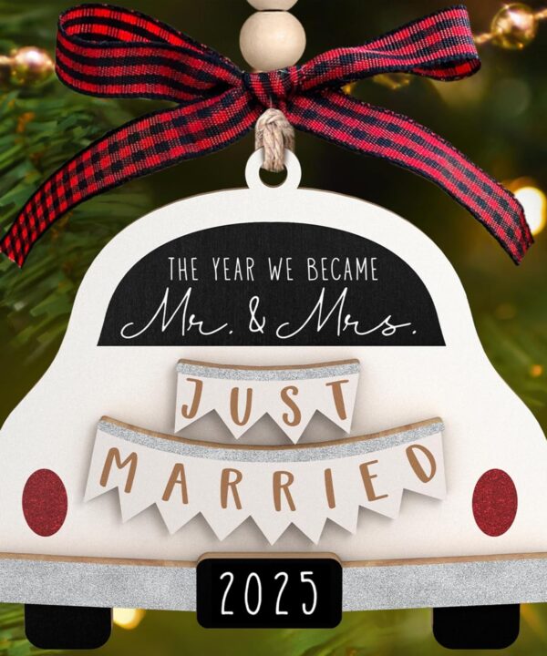 Pawzity Wedding Gifts - Mr and Mrs Gifts - Wedding Gift for Couples 2025, Bride - First Christmas Married Ornament 2025 - Bridal Shower Bride Gift for Newlywed - Wood Married Ornament​