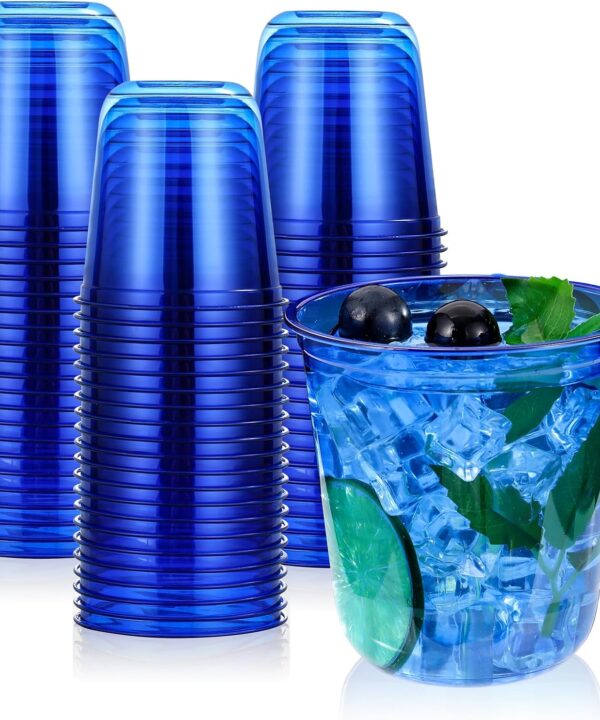 KesaPlan 100 Pcs Blue Plastic Cups, 12oz Disposable Stemless Wine Glasses for Cocktail Clear Wine Cups Cocktail Glasses Blue Party Cup for Wedding Birthday Meeting Christmas Party
