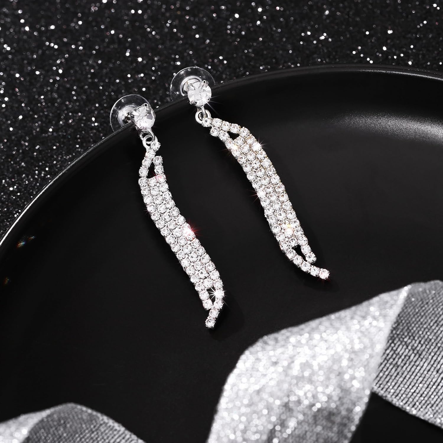 Silver V Shaped Necklace Rhinestone Necklace And Earring Set Wedding Bridal Sparkly Crystal Necklaces for Women