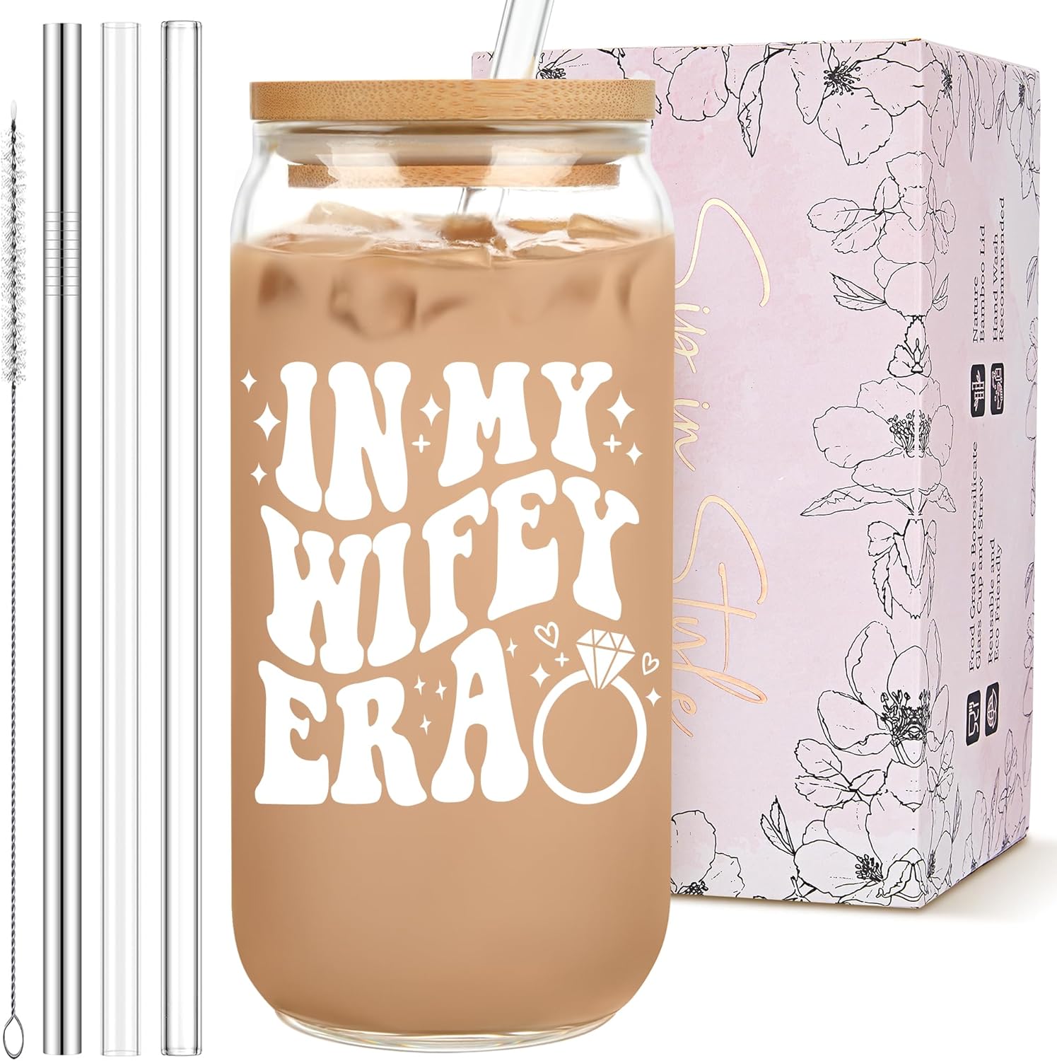 Bridal Shower Gift - Cute Cool Wedding Day Idea for Bride to Be, Future Mrs, Bachelorette - In My Wifey Era Glass Cup Tumbler
