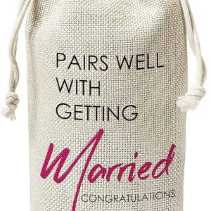Engagement Wine Gift Bags - Pairs Well With Getting Married, Engagement Gift for Couples, Gift for her, Bride Gift - Reusable Burlap With Drawstring Gift Bag (5.5"x 13.5")-1 Pcs/jiu015