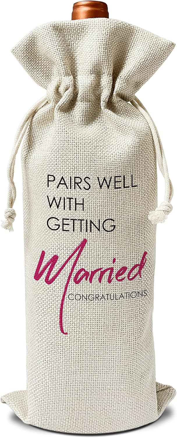 Engagement Wine Gift Bags - Pairs Well With Getting Married, Engagement Gift for Couples, Gift for her, Bride Gift - Reusable Burlap With Drawstring Gift Bag (5.5"x 13.5")-1 Pcs/jiu015