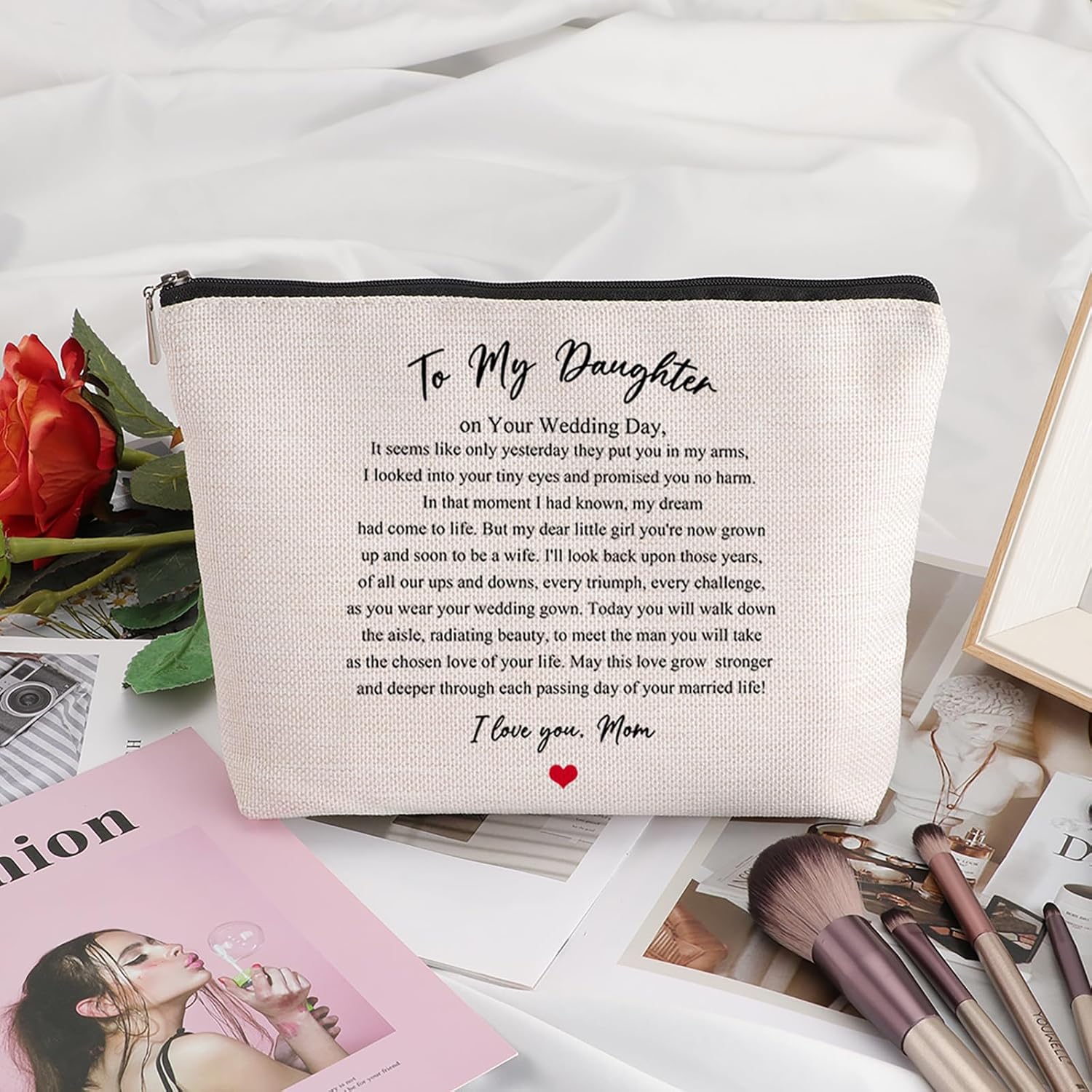 Wedding Gift for Bride from Mom Bridal Shower Gift Travel Makeup Bag Bridal Gifts for Bride Keepsake for Daughter from Mother to My Daughter on Your Wedding Day