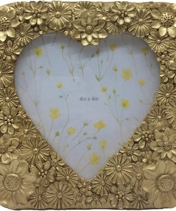 Cute Picture Frame with Heart Shape, Hand-Crafted Vintage Ornate Style Picture Frames for Wall or Tabletop Display, Antique Gold 4x4 Inch Resin Photo Frame for Office/Home Décor