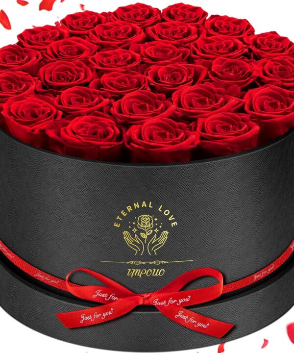 Forever Flowers, 27 Roses in A Box, Real Preserved Roses, Birthday Gift for Women, Mother's Day, Anniversary, Red Rose