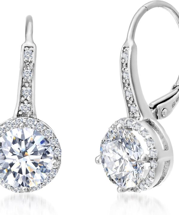 925 Sterling Silver Cubic Zirconia Halo Lever Back Dangle Bridal Earrings for Women