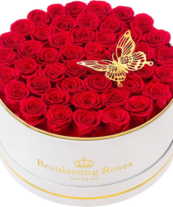 Preserved Roses Forever Flowers Real Roses in a Box Mother's Day Birthday Flowers for Her Mom Women Wife Valentine's Day, Red, 47 Piece