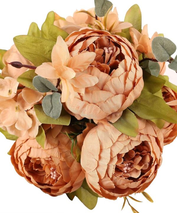 Duovlo Artificial Peony Silk Flowers Fake Flowers Vintage Wedding Home Decoration,Pack of 1 (Dark Champagne)