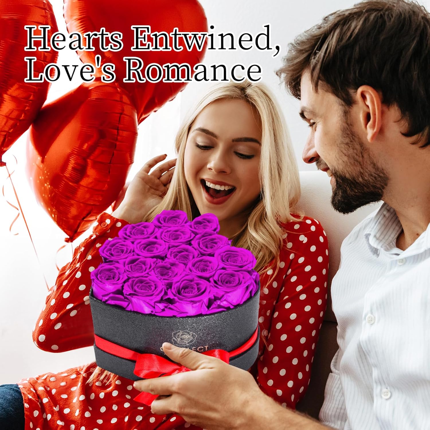 16 Flowers Forever in Heart Shape Box, Eternal Rose, Preserved Roses, Immortal Roses Birthday Gift for Her, Women, Mothers Day gifts for mom – Purple Rose