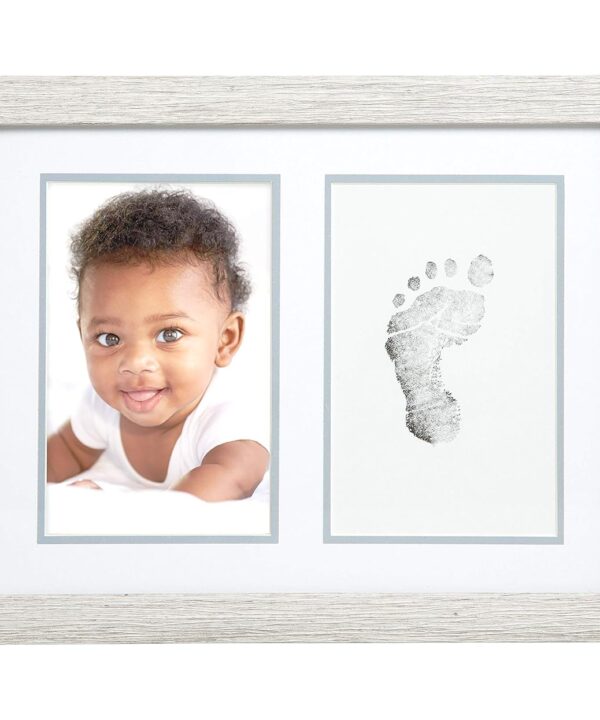 Kate & Milo Rustic Baby Footprint Keepsake Frame with Non-Toxic Ink Pad Kit – Woodland Nursery Décor for Handprint or Photo Display