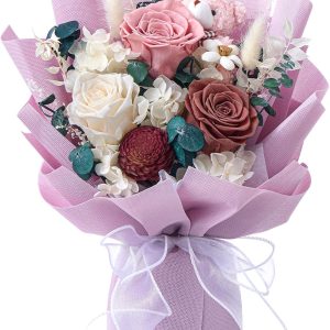 Polylove Forever Flower Bouquet Flowers for Delivery Prime Preserved Roses with Bear Gift Box for Wife Women Mother Day Anniversary Birthday (Purple)