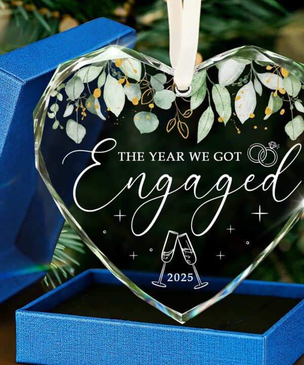 HEXMOZ Engagement Ornament 2025 - First Christmas Engaged Ornament 2025 for Couples - Engagement Gifts for Couples, Women, Fiance, Her, Newly Engaged Couple, Bride to Be - Glass Ornaments Party Decor
