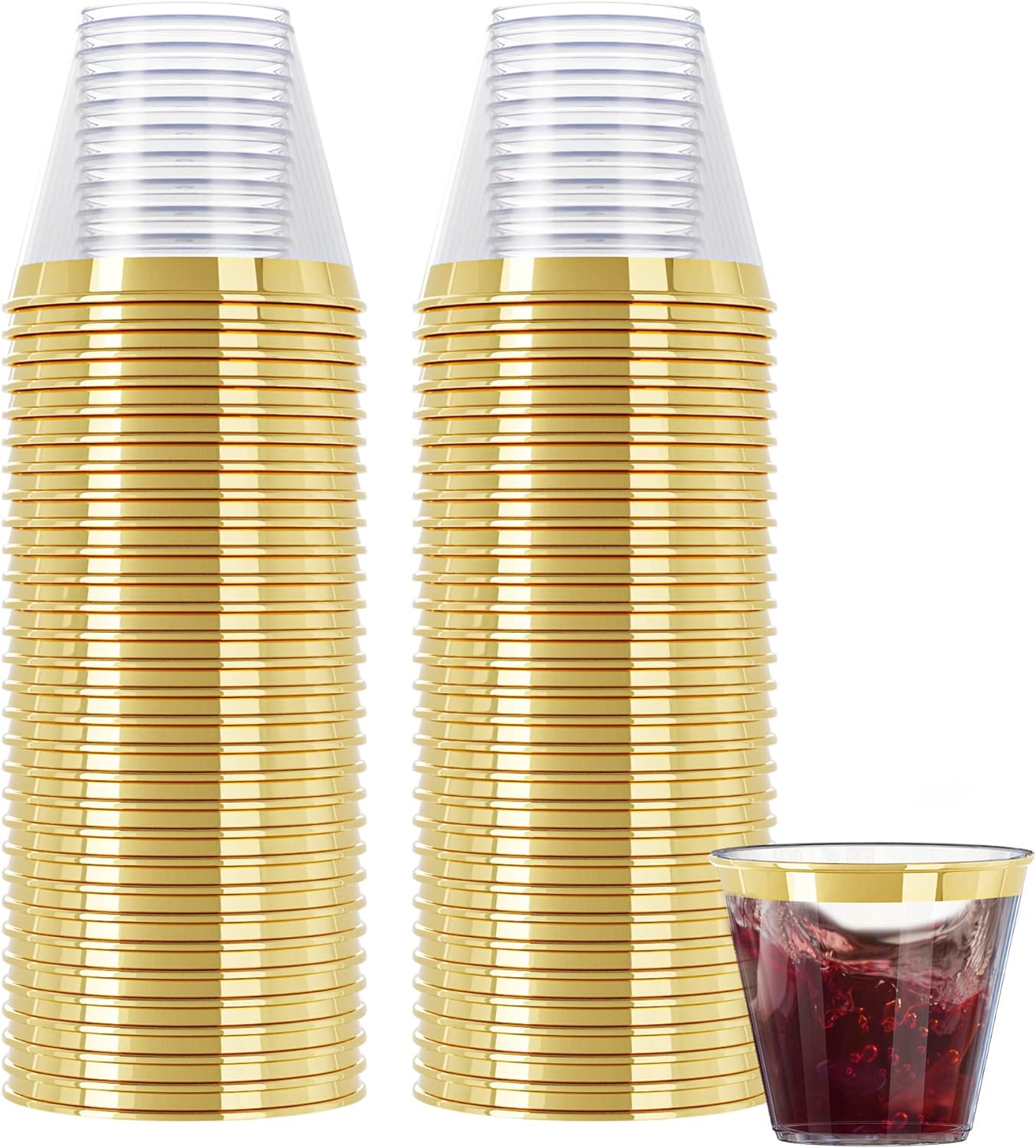 R-kay 100 Pack Gold Plastic Cups For Party - Plastic Cups 9 oz - Party Cups Disposable - Premium Heavy Duty Gold Cups - Disposable Wine Glasses For Wedding - Plastic Wine Glasses/Disposable Cups