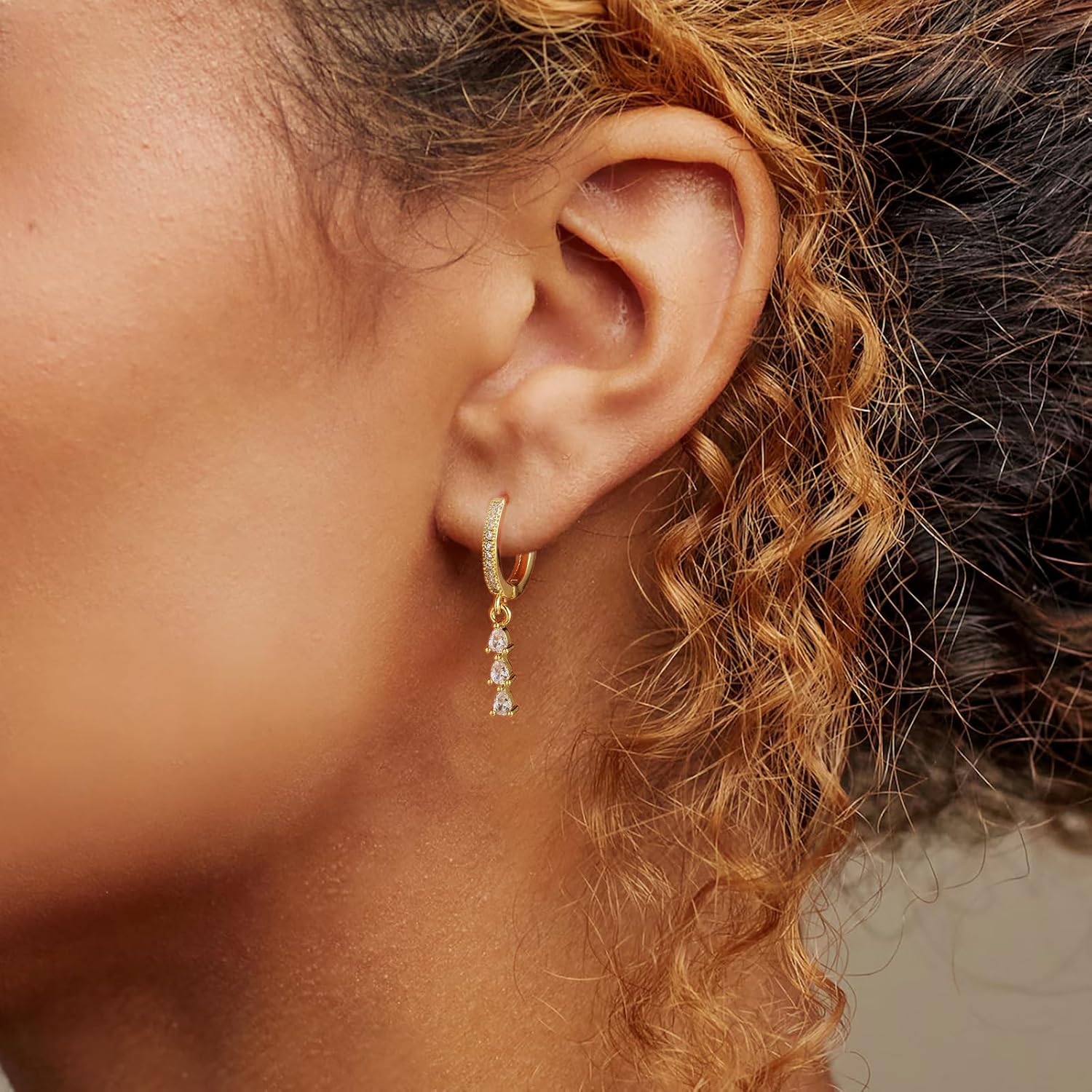 Gold/Silver Hoop Earrings for Women,Dainty 14k Gold/Silver Plated Small CZ Diamond Dangle Drop Earrings for Women Trendy Lightweight Jewelry Set