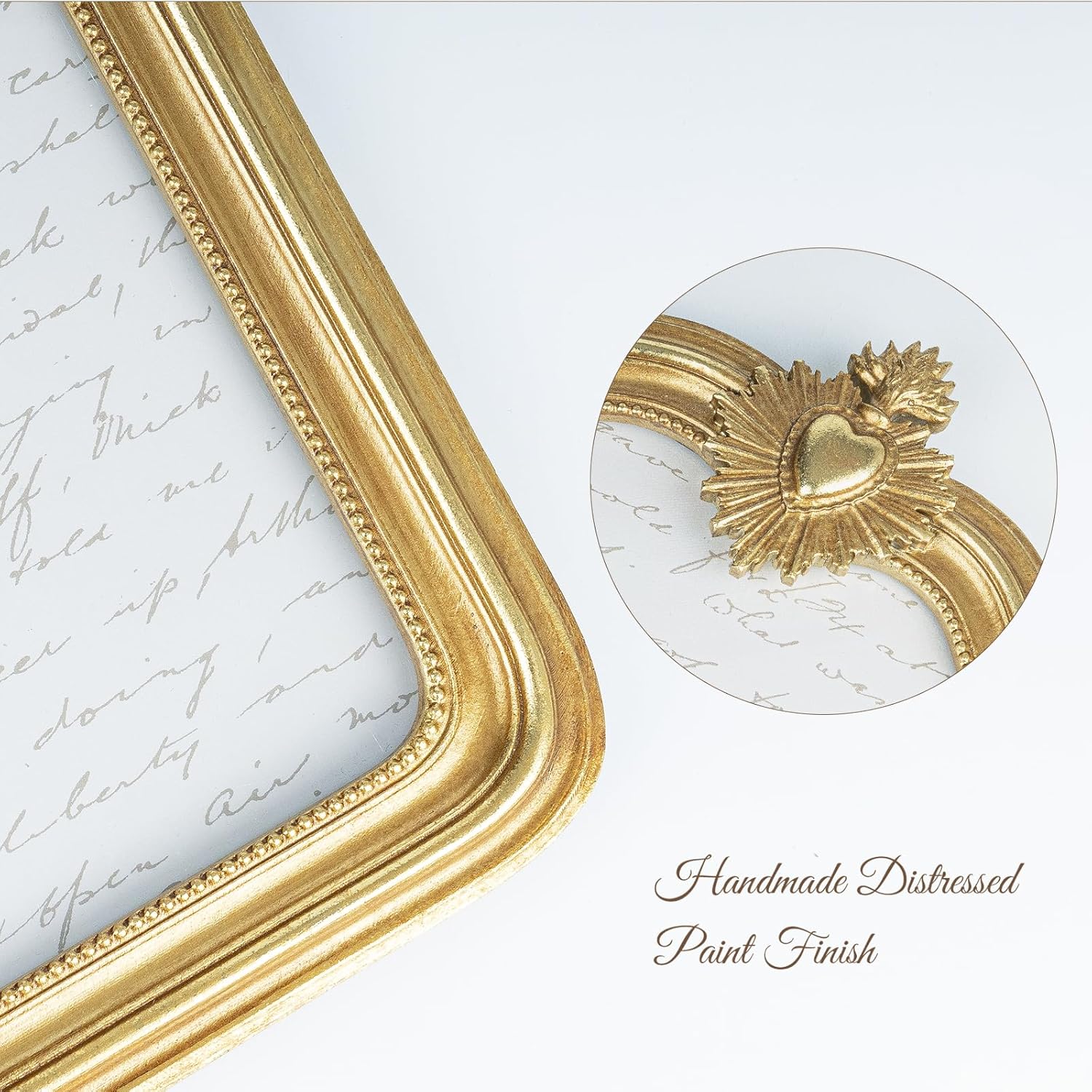 Sunlit Vintage Picture Frame 5×7 Inch, Antique Photo Frames with Glass Front, Small Heart Luxury Photo Display, Tabletop Wall Hanging, Gift Ideas, Gold