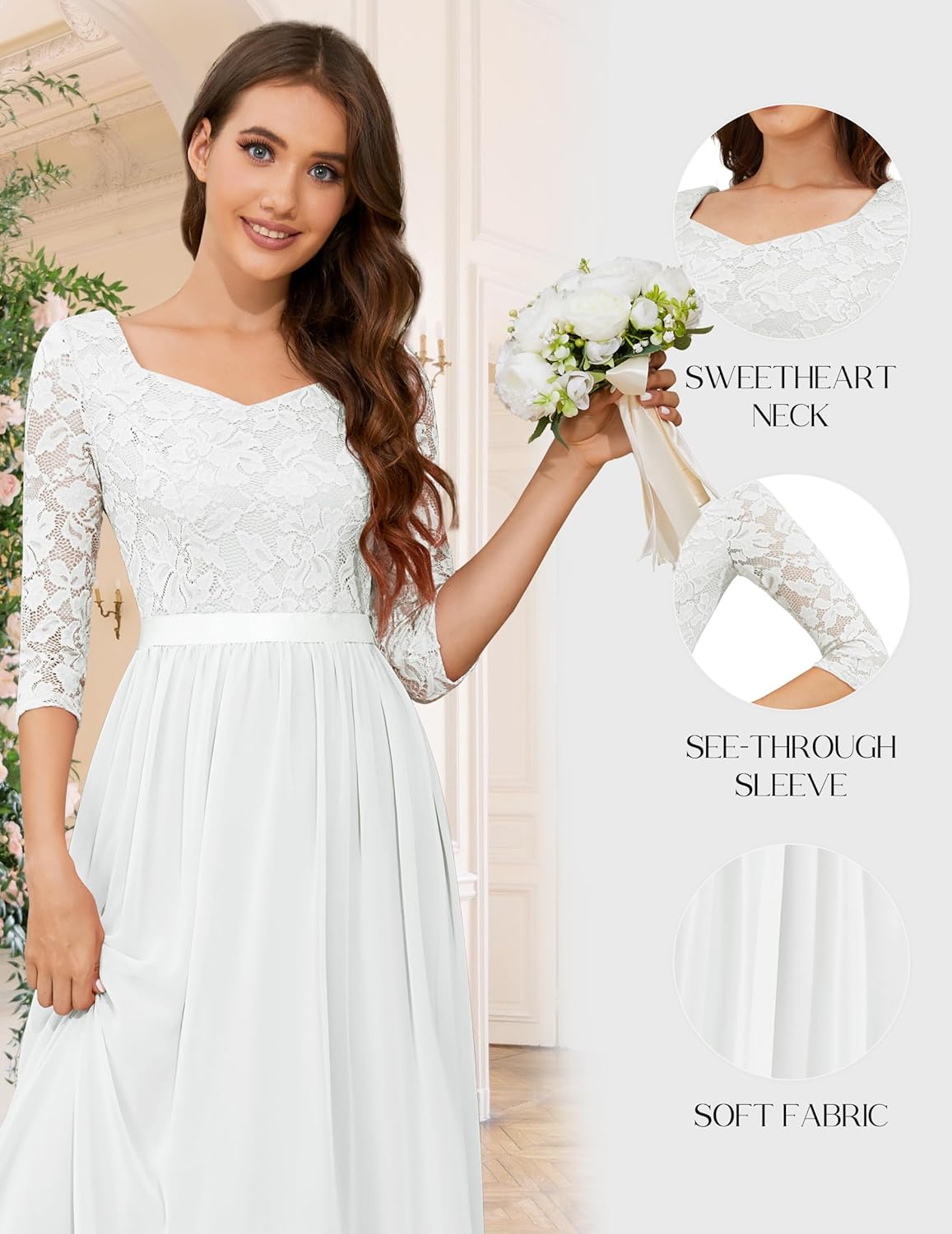 Wedtrend Women’s Formal Dress Mother of The Bride Dress 3/4 Sleeve Wedding Guest Dress Maxi Evening Gown