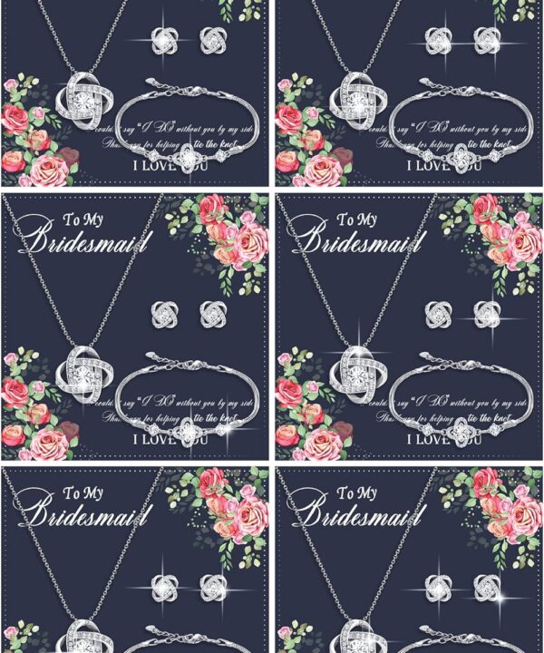 Yinkin 6 Bridesmaid Jewelry Sets Silver Wedding Jewelry Sets Will You Be My Bridesmaid Necklace Earrings Bracelet with Card Proposal Gift for women Costume Accessories