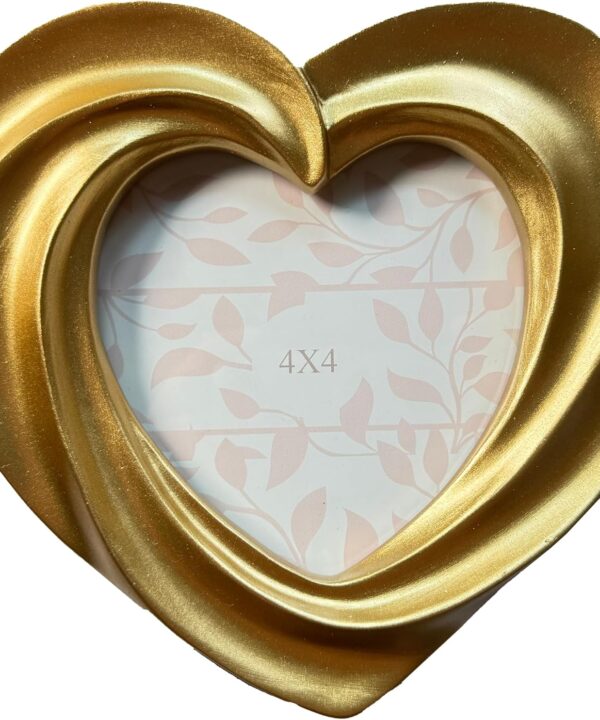 Heart Shape Cute Picture Frame, Hand-Crafted Vintage Ornate Style Picture Frames for Wall or Tabletop Display, Antique Gold 4x4 Inch Resin Photo Frame for Office/Home Décor (Antique Gold)