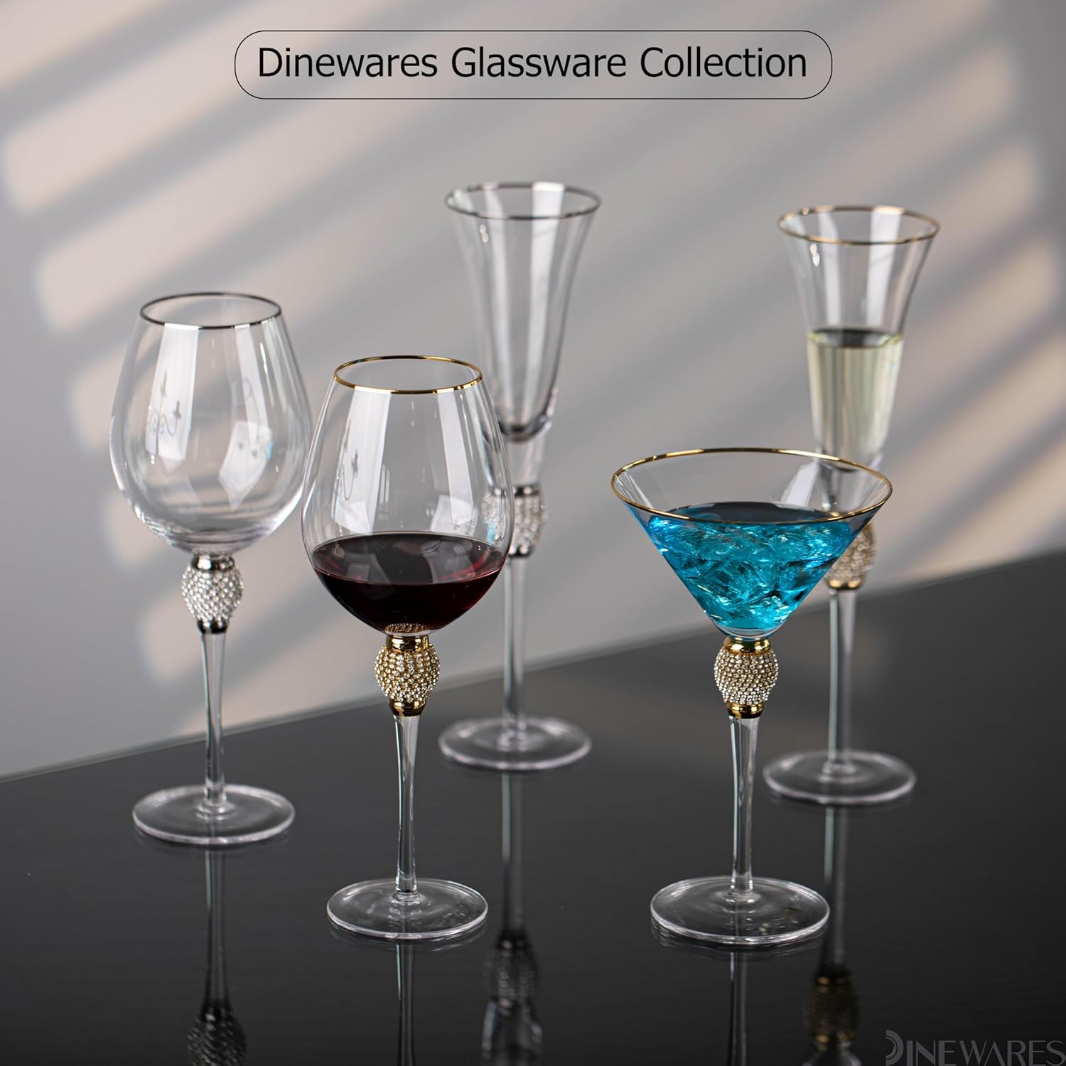 Rimmed Red Wine Glasses with Diamond Rhinestone Accent 18 oz, 10 Inches Tall Perfect Toasting Glasses for Bride and Groom Great for Party Wedding Anniversary and Special Occasion (Silver, Set of 4)