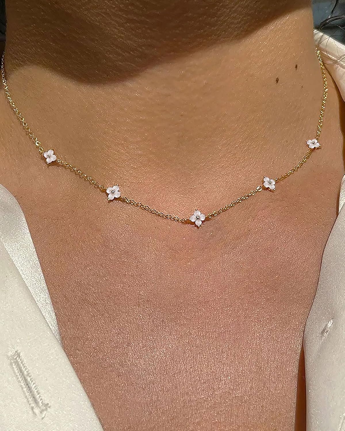 FUNEIA Dainty Silver Gold Necklaces for Women Trendy Non Tarnish 14K Gold Plated Cubic Zirconia Necklace Layered Cute Butterfly Heart Station Choker Necklace Stack for Wedding Prom Brides Jewelry