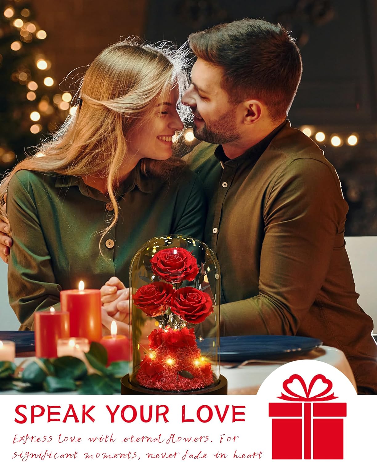 Christmas Flowers Roses Gifts for Mom,Forever Real Preserved Roses in Glass Dome,Christmas for Wife Girlfriend Women Best Friend Grandma/Red Rose