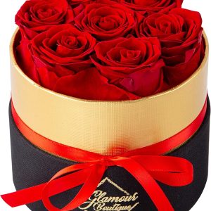 GLAMOUR BOUTIQUE Eternal Preserved Roses in a Box - Flowers Forever, Rose Forever in a Box for Wife, Birthday Gifts for Her, 7 Roses, Red