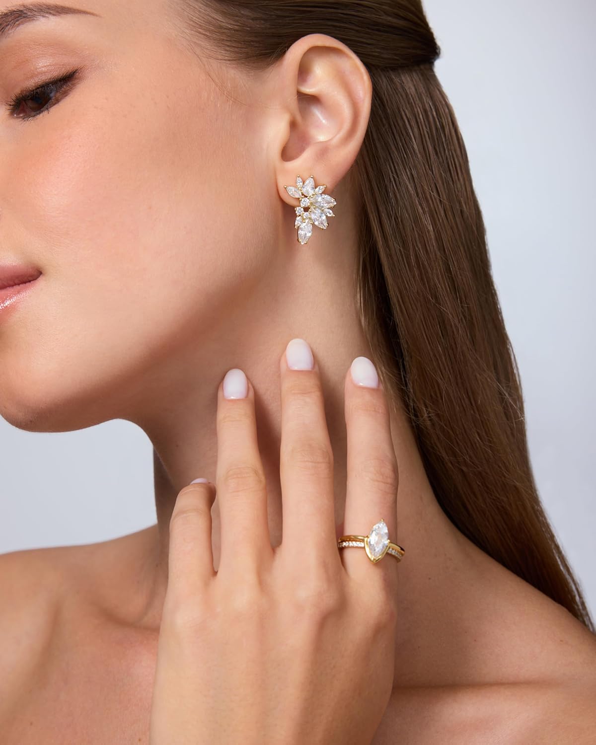 PAVOI 14K Gold Plated Cubic Zirconia Stud Earrings for Women – 925 Sterling Silver Posts Statement Crystal Cluster Wedding Earrings for Brides & Bridesmaids – Trendy CZ Pearl Studs Wedding Jewelry