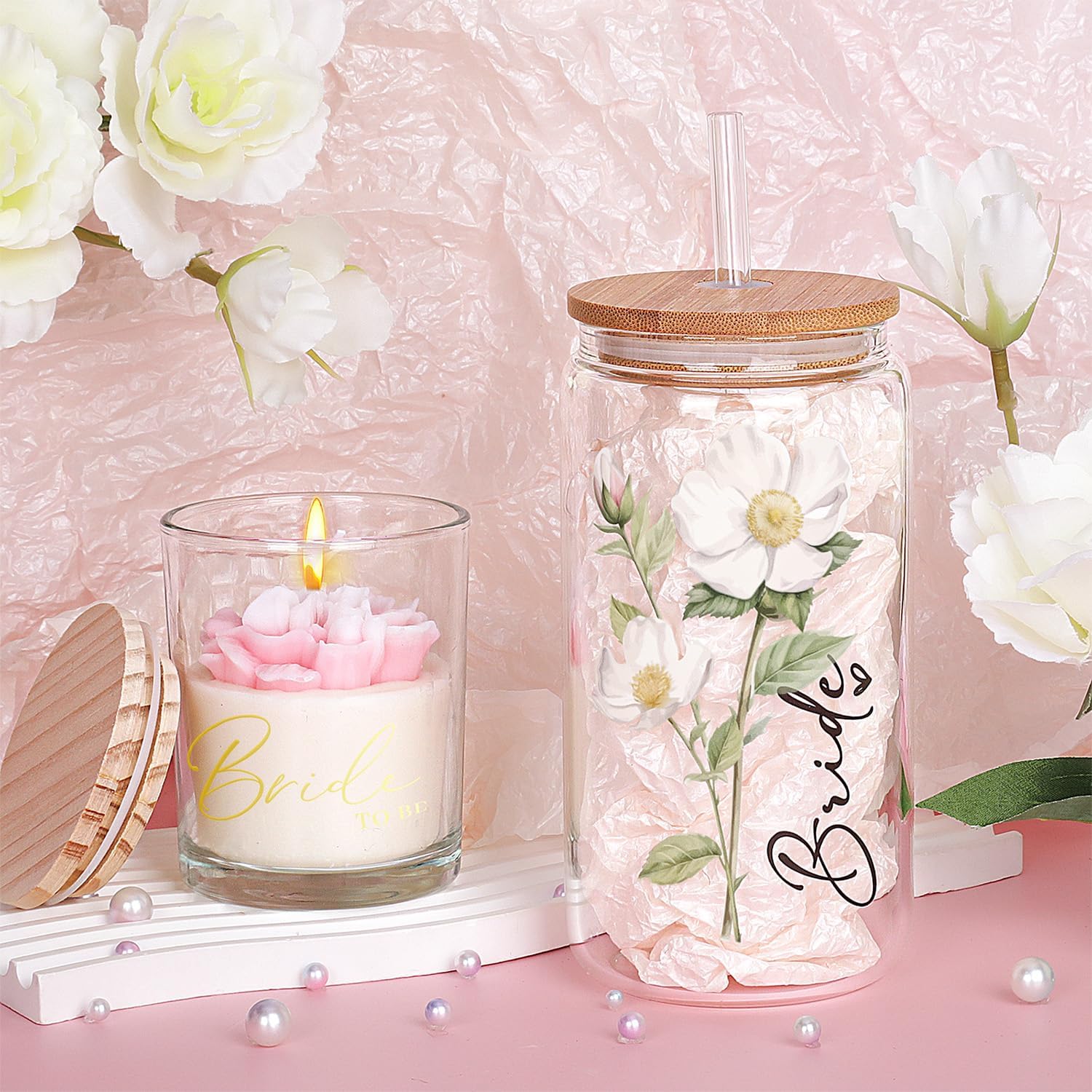 Bridal Shower Gifts for Bride to Be,Bachelorette Gifts Wedding Engagement Gift for Bride,Bridal Tote Bag Glass Cup Gift