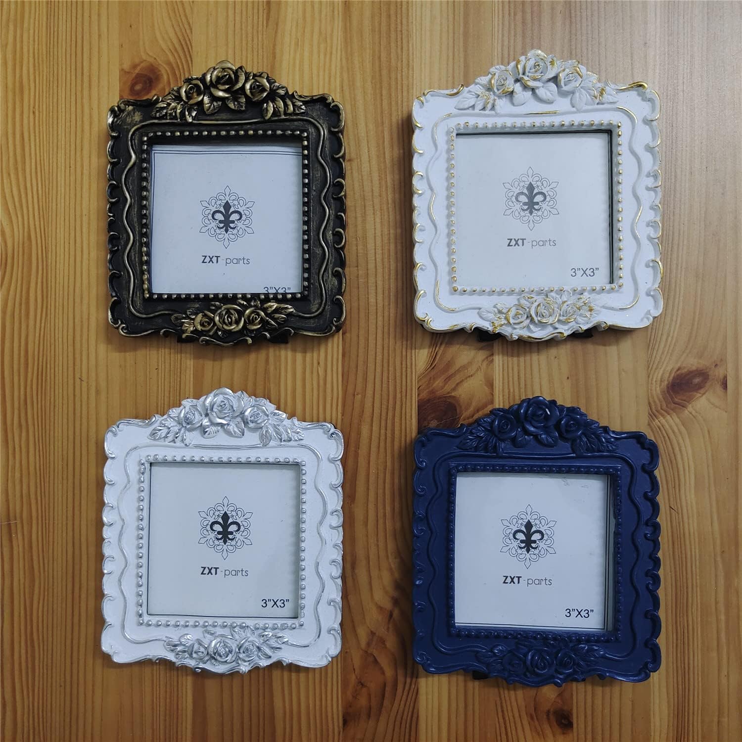 ZXT-parts 3×3 Picture Frame Heart White and Silver Edge Frame. Resin Handmade Photo Frame. Glass Panel. Black Suede Cover.European Style Suitable for Wall or Desktop.