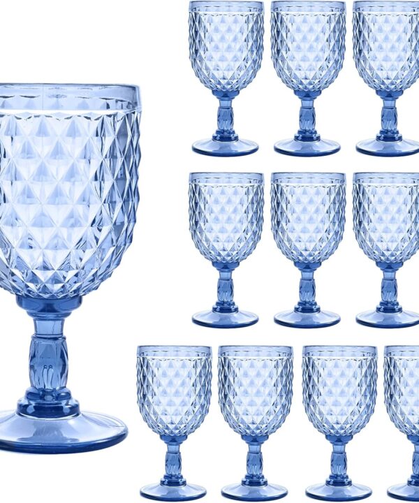 10 Pcs Blue Plastic Wine Glasses,Plastic Goblets for Parties, Sturdy and Durable Wine Glasses Can be Used for Weddings, Everyday Fun Parties and More!