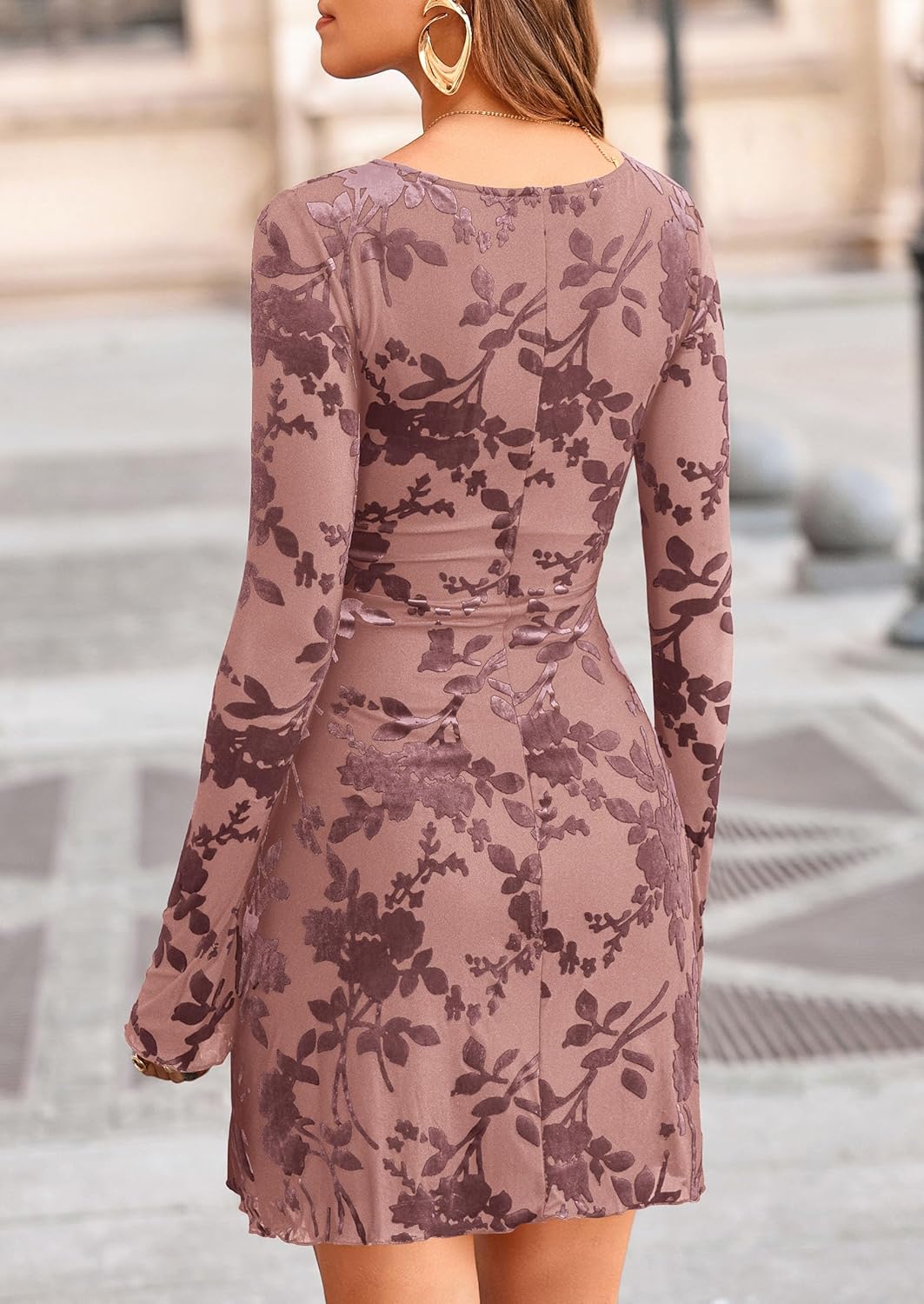 PRETTYGARDEN Women’s 2025 Fall Fashion Floral Long Sleeve Mini Dress Mesh Bodycon Short Party Date Night Going Out Dresses