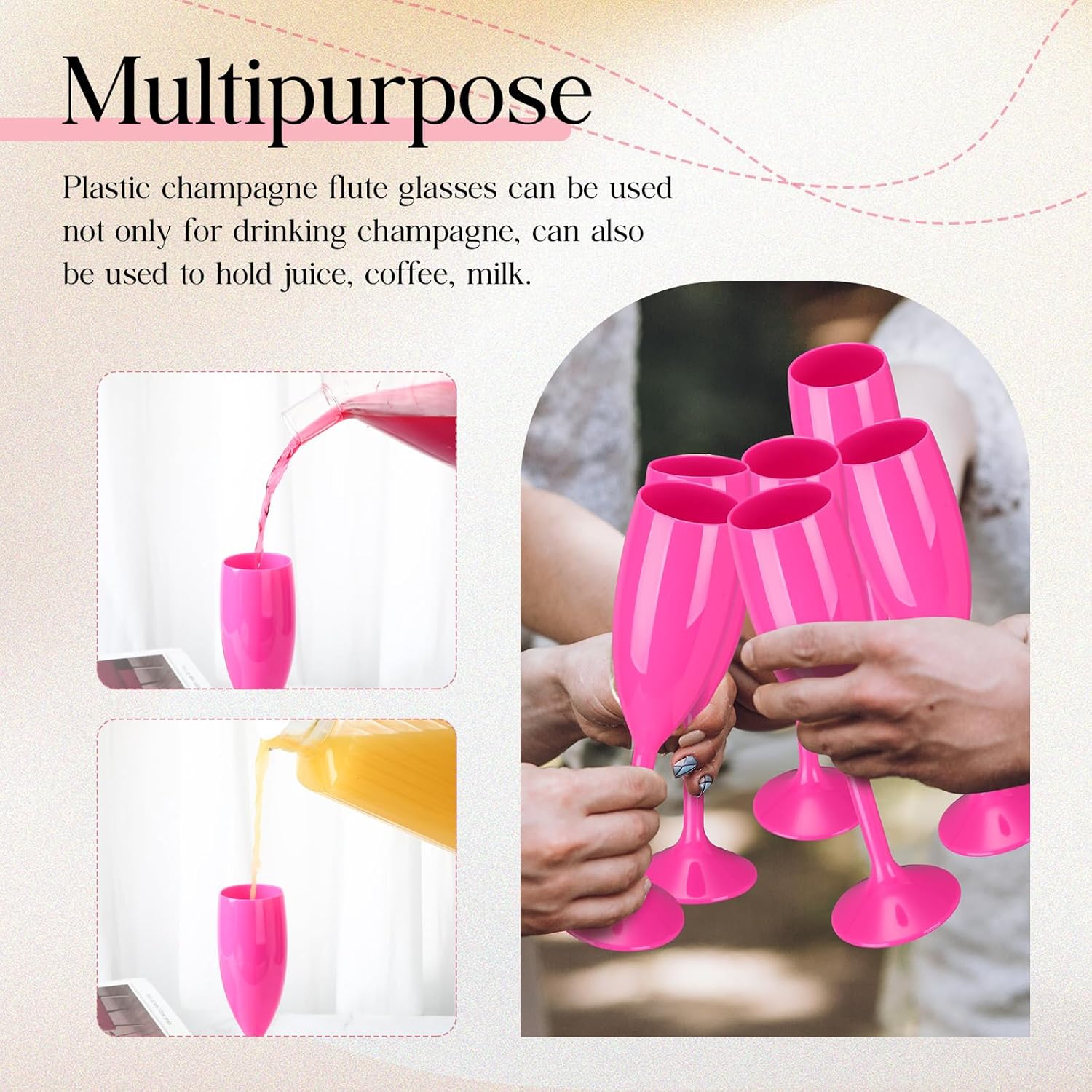 Maxcheck 24 Pcs Champagne Flutes Bulk Acrylic Toasting Drinking Flute Goblet Champagne Cups, 6 oz Plastic Wine Glasses for Wedding Bachelorette Bridal Shower Anniversary Birthday Party (Hot Pink)