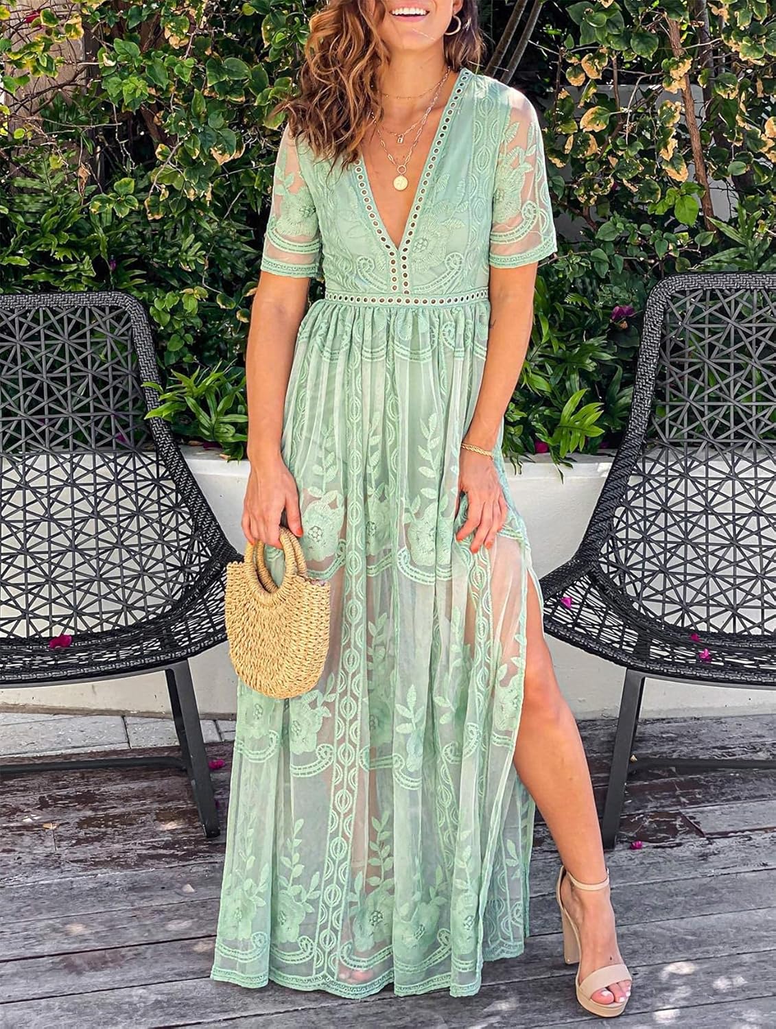 Women’s Casual Off Shoulder Lace Maxi Dress Boho White Bridesmaid Wedding Evening Party Dresses