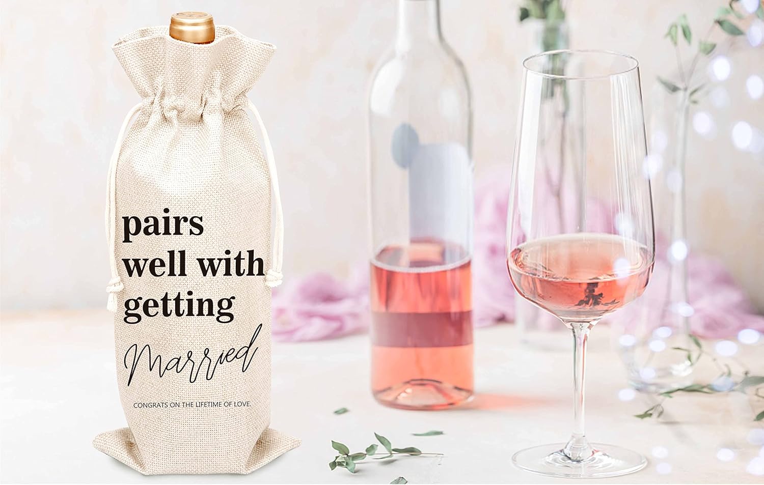 Huastatewolf Wedding Wine Bag – Burlap Wine Bottle Cover Gift Bag for Wedding Party, Engegement Party – 1 Pc Wine Bag(C34)