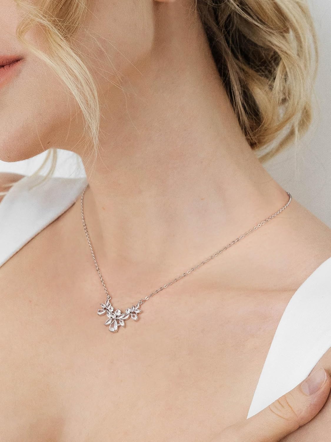 SWEETV Cubic Zirconia Wedding Bridal Backdrop Necklace for Brides, Crystal Dainty Back Necklace, Body Chain Jewelry for Women Prom