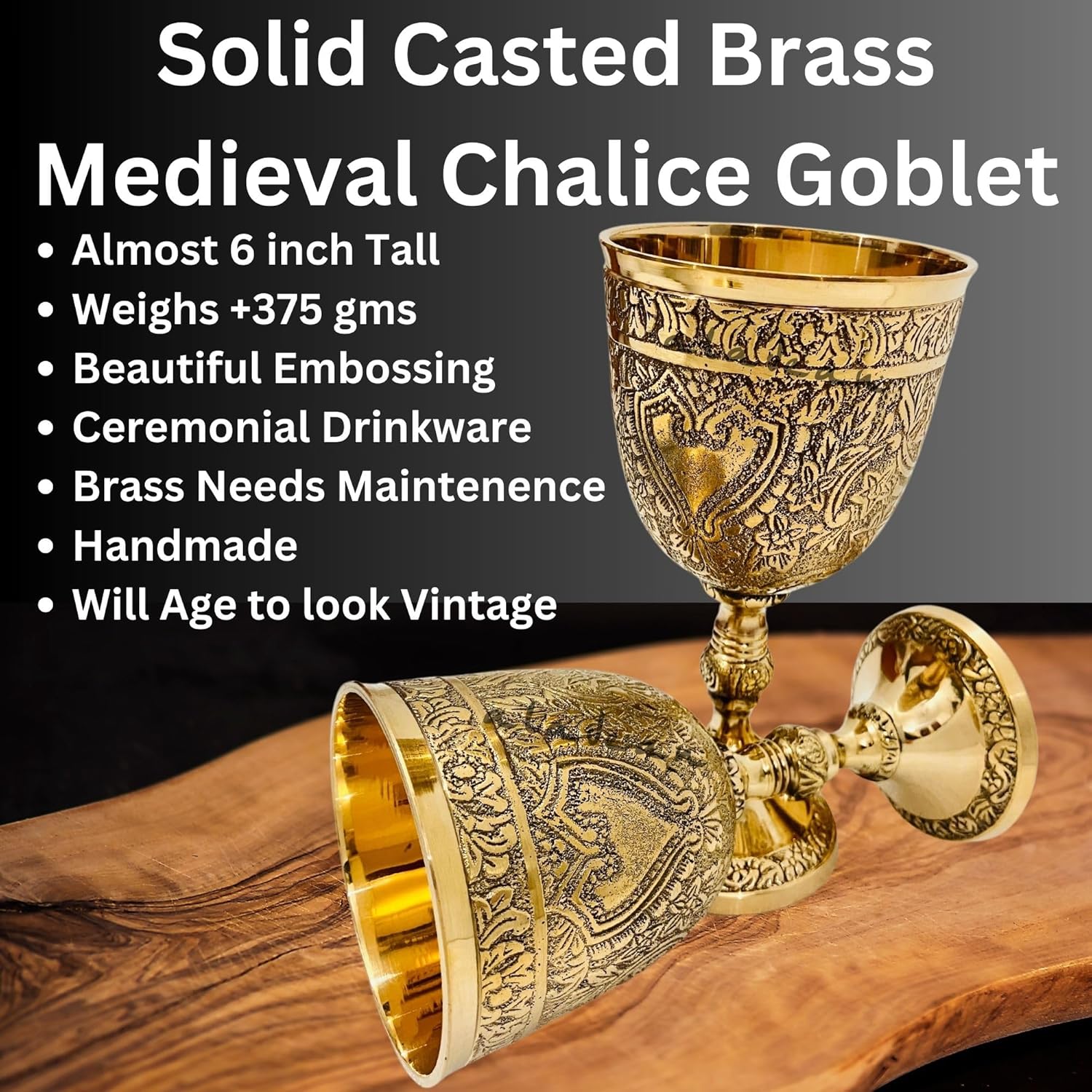 ALADEAN Vintage Chalice Medieval Goblet | 1x Solid Brass 6″ Royal Wine Glass Cups 7oz – Renaissance Gifts Wedding Anniversary Novelty Ceremonial Drinkware Pack of 1pc (Roman Chalice)