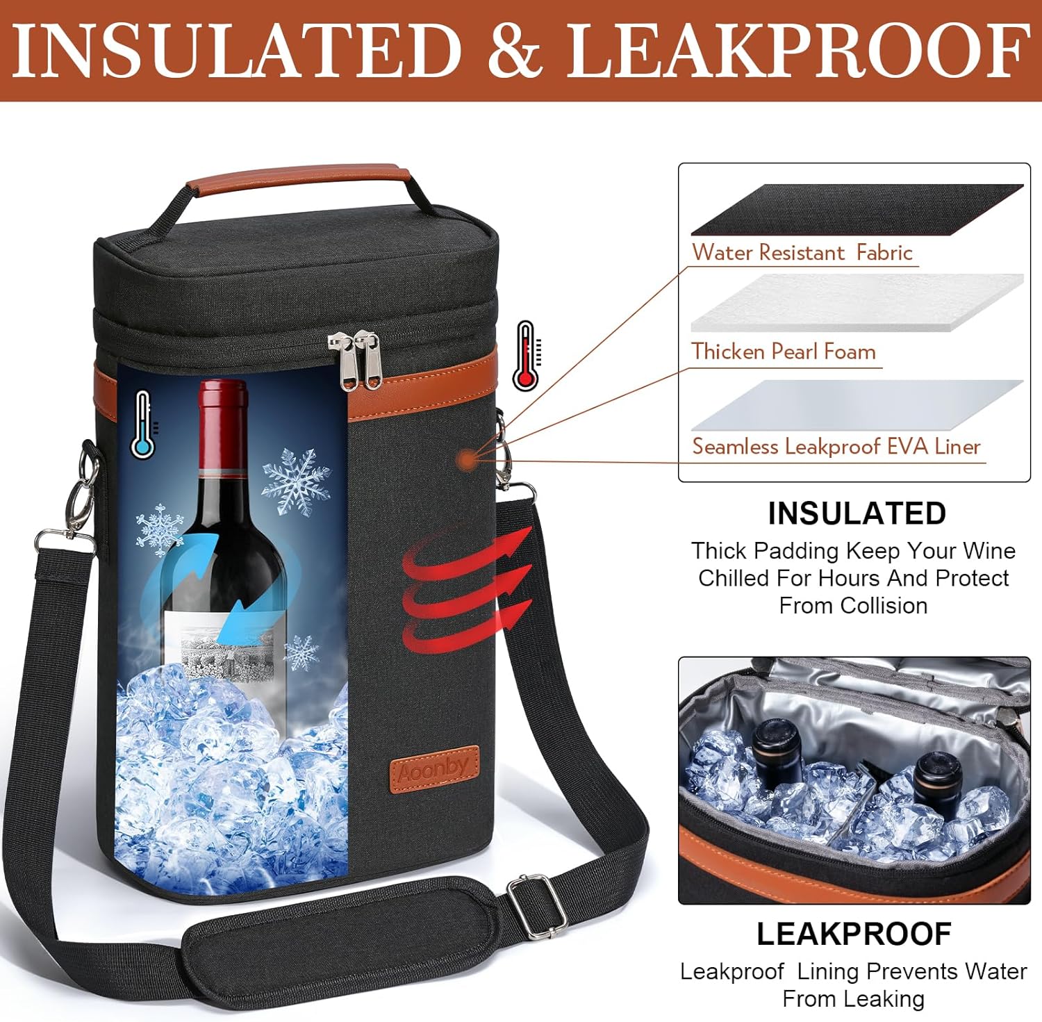 2 Bottle Wine Bag Wine Cooler Carrier Wine Gift Tote Bag, Leakproof & Insulated Bottle Bags for Travel, BYOB, Beach, Dinner, Party, Christmas Gifts for Wines Lovers Women Men – Navy Stripe