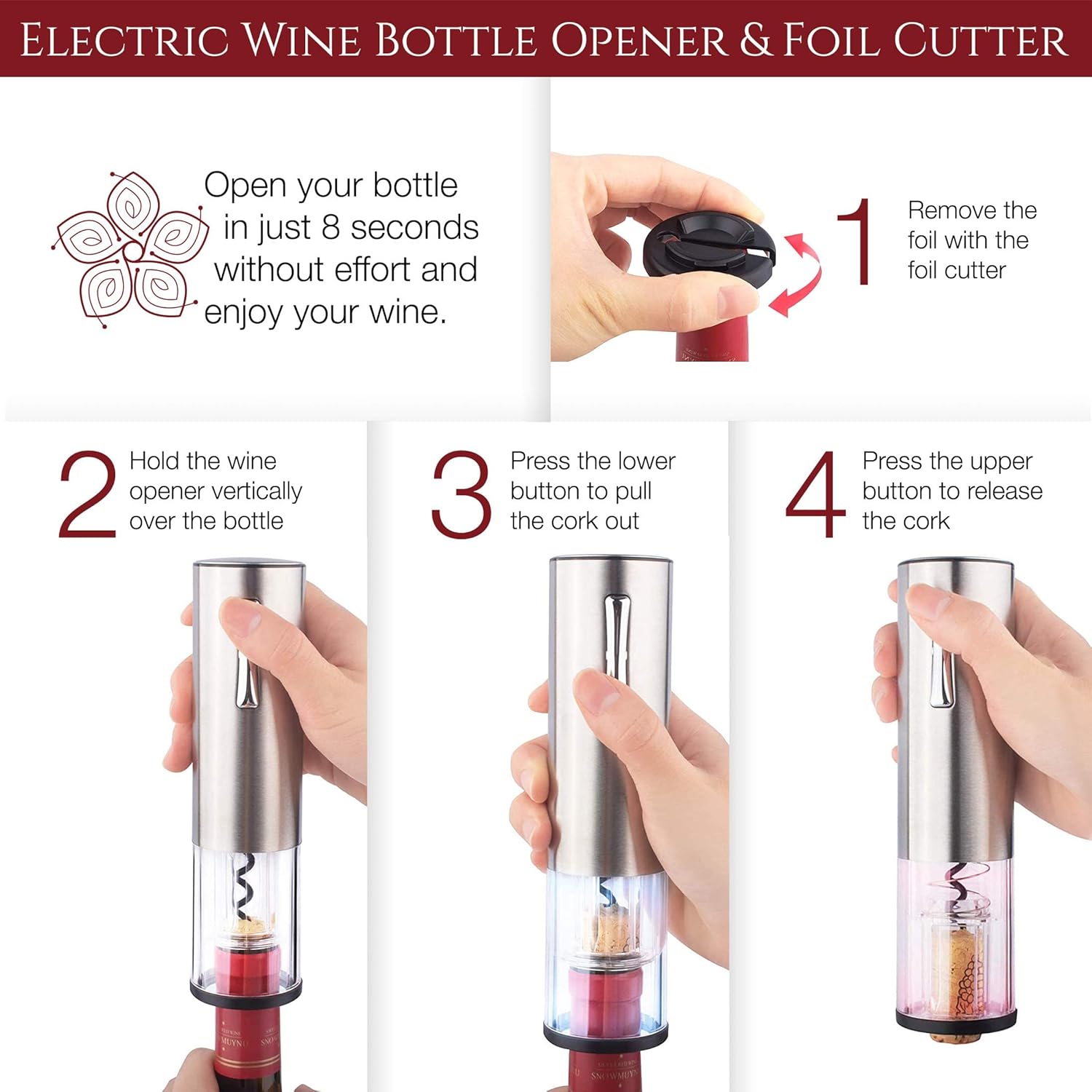 Wine Gifts Set Wine Accessories Set w/Wooden Box- Wine Gift Set includes Rechargeable Wine Opener Set, Wine Aerator, Wine Stoppers & Pairing Guide- Wine Basket Gift – Valentine’s Day Gifts for Women