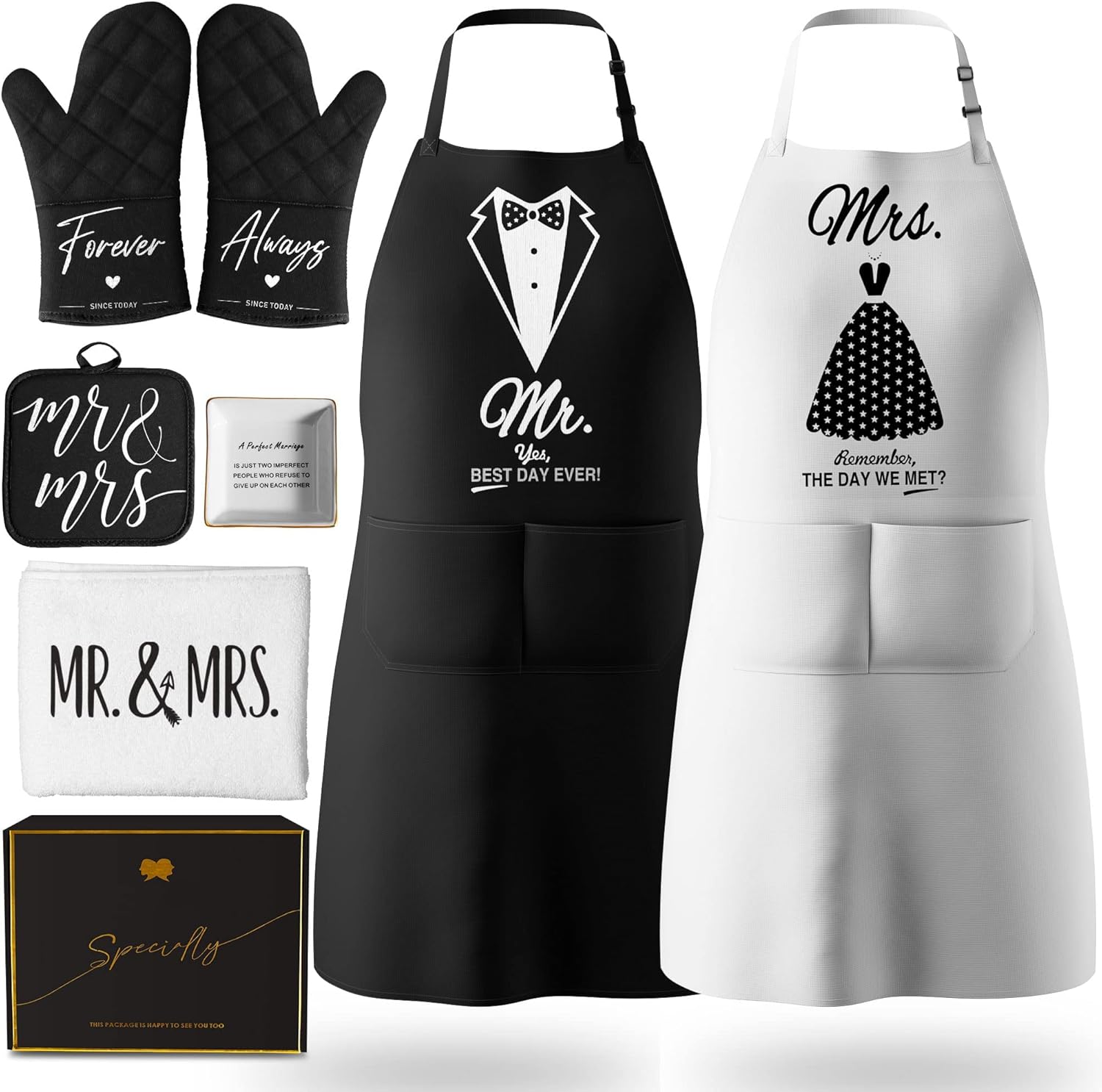 Mr & Mrs Aprons for Couple Gift-Anniversary,Bridal Shower,Wedding,Engagement,Christmas Gifts for Couple,Kitchen Gift Set
