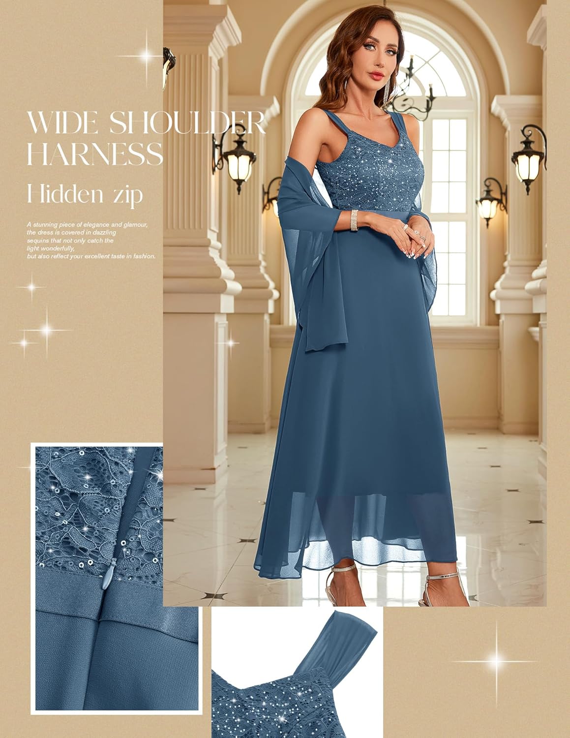 BeryLove Formal Wedding Guest Sequin Cocktail Evening Mother of The Bride Dress