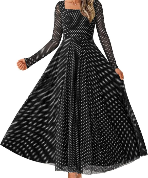 BTFBM Women Maxi Dress Fall 2025 Fashion Elegant Long Sleeve Square Neck Floral Print Party Club Wedding Guest Dresses