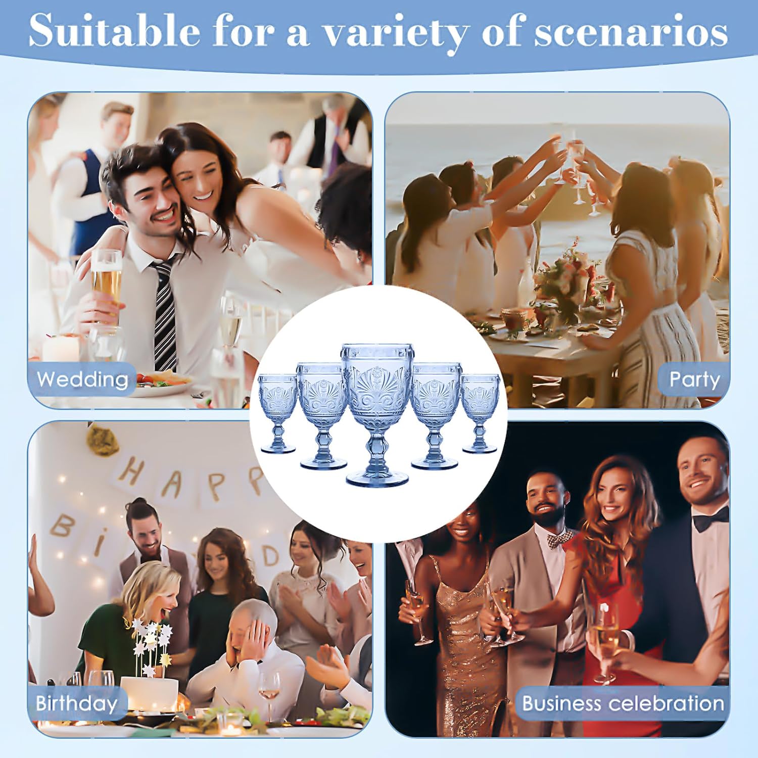 1 Pcs Blue Wine Glasses,Goblet Glasses,Vintage Glassware,Made of Sturdy and Durable Glass Can be Used for Weddings, Everyday Fun Parties and More!